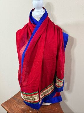 Red Blue green gold Embroidered Indian Dupatta Sari Saree Wrap Scarf Silk stole